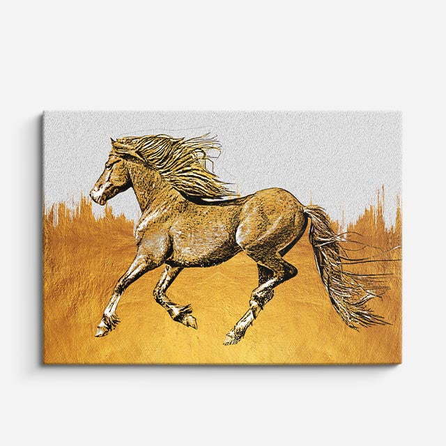 cuadro canvas vida salvaje caballo dorado ilustrado horizontal