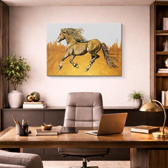 cuadro canvas vida salvaje caballo dorado ilustrado horizontal