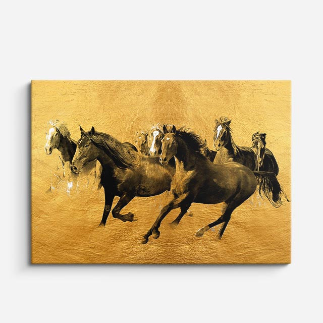 cuadro canvas vida salvaje galope de caballos dorados horizontal