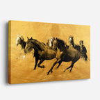 cuadro canvas vida salvaje galope de caballos dorados horizontal