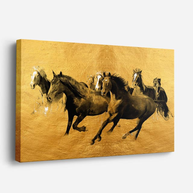 cuadro canvas vida salvaje galope de caballos dorados horizontal