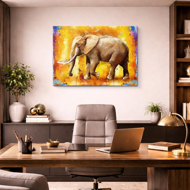 cuadro canvas vida salvaje elefante fuego dorado horizontal