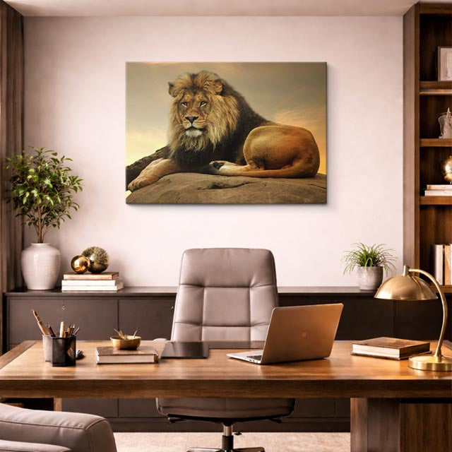 cuadro canvas vida salvaje león dorado majestuoso horizontal