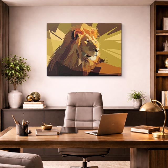 cuadro canvas vida salvaje león vector dorado horizontal