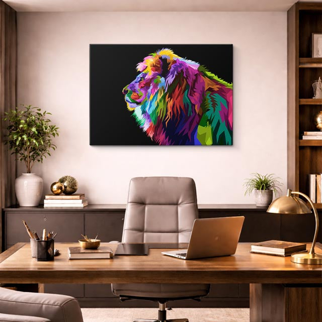 cuadro canvas vida salvaje león pop multicolor horizontal