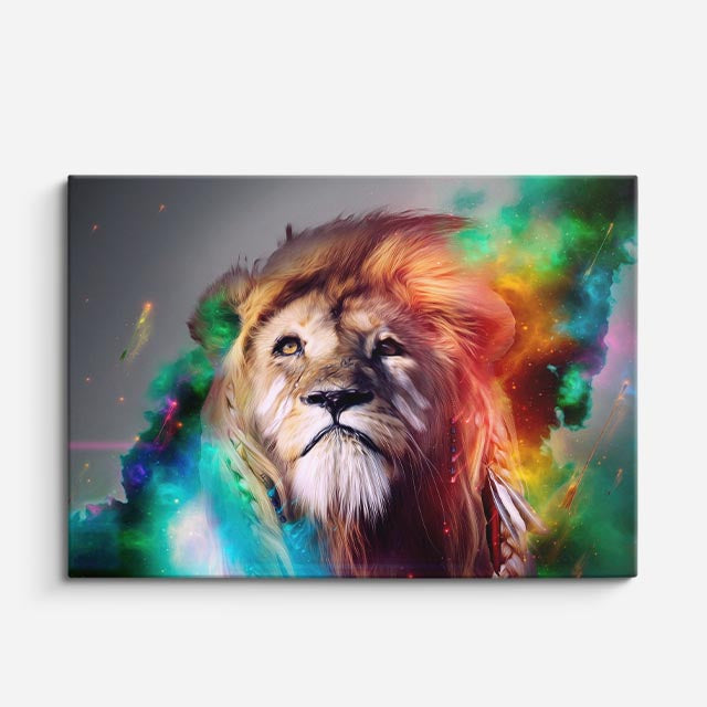 cuadro canvas vida salvaje león aura cósmica horizontal