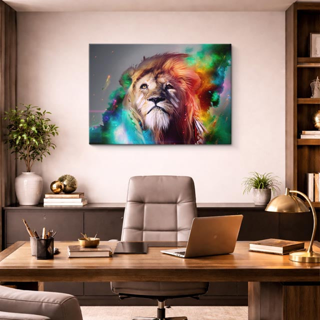 cuadro canvas vida salvaje león aura cósmica horizontal
