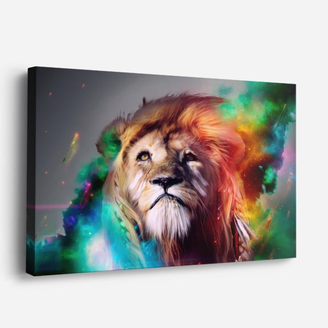 cuadro canvas vida salvaje león aura cósmica horizontal