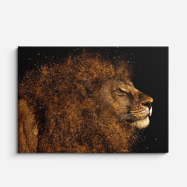 cuadro canvas vida salvaje león polvo dorado horizontal