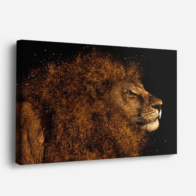 cuadro canvas vida salvaje león polvo dorado horizontal