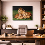 cuadro canvas vida salvaje rey león con cachorros horizontal