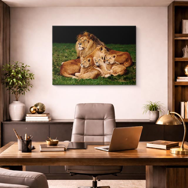cuadro canvas vida salvaje rey león con cachorros horizontal