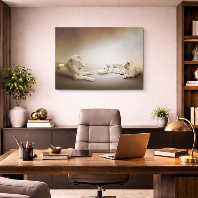 cuadro canvas vida salvaje familia de leones blancos horizontal