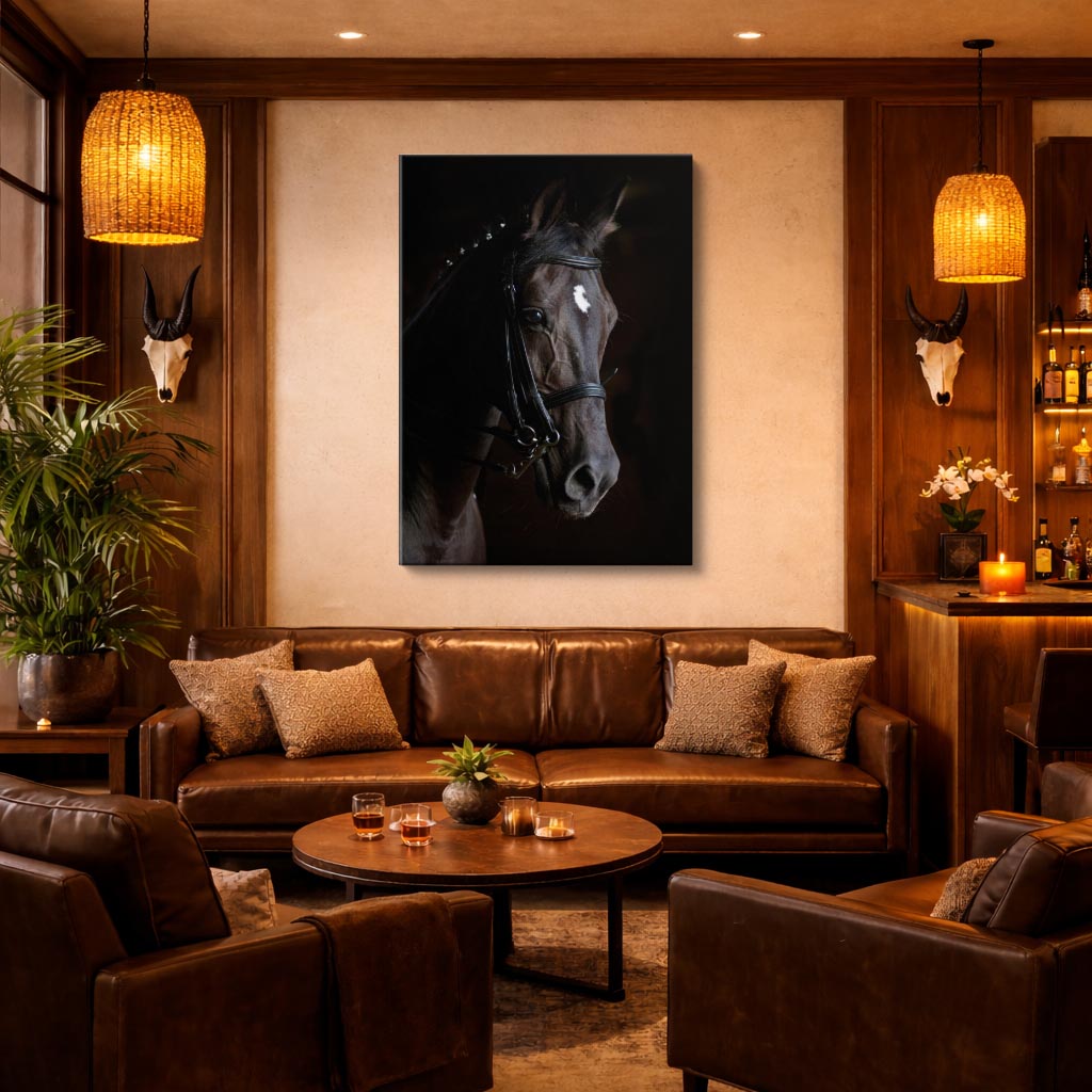 cuadro canvas vida salvaje caballo negro noble vertical