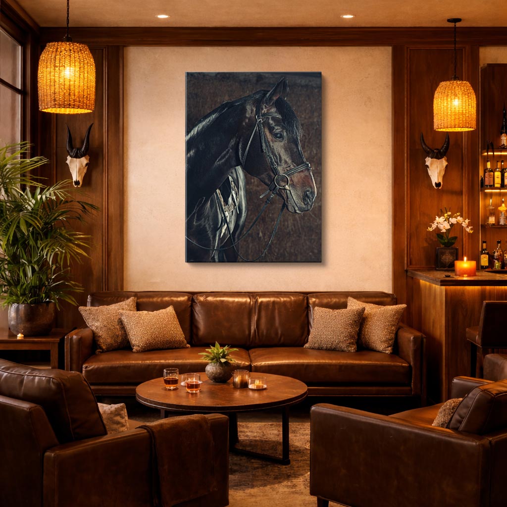 cuadro canvas vida salvaje caballo azul nocturno vertical