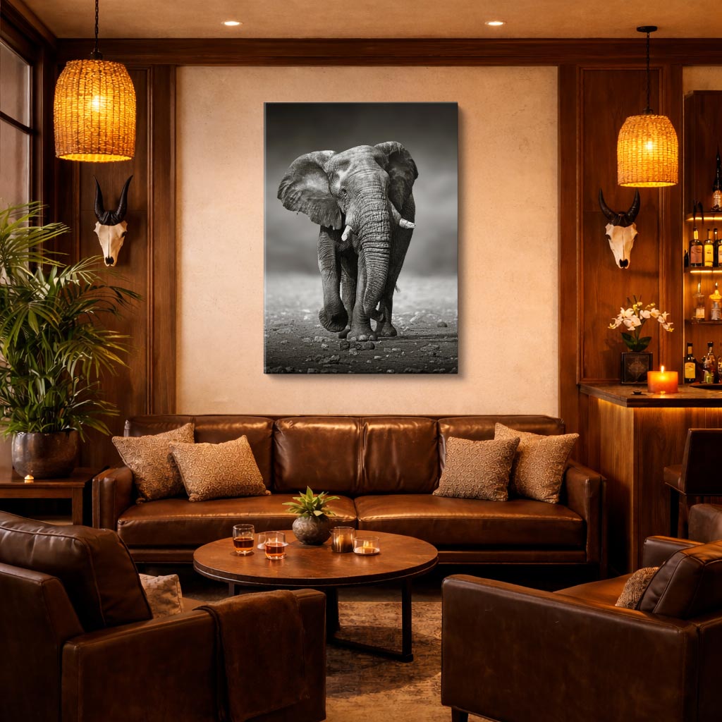 cuadro canvas vida salvaje elefante monocromo vertical