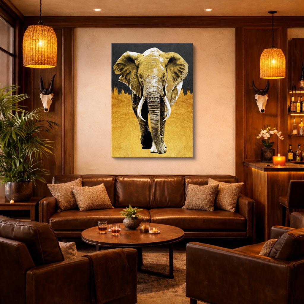 cuadro canvas vida salvaje elefante dorado vertical