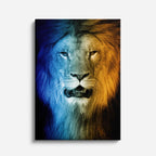 cuadro canvas vida salvaje león azul dorado vertical