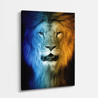 cuadro canvas vida salvaje león azul dorado vertical