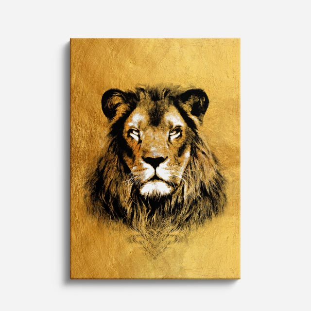 cuadro canvas vida salvaje león dorado vertical
