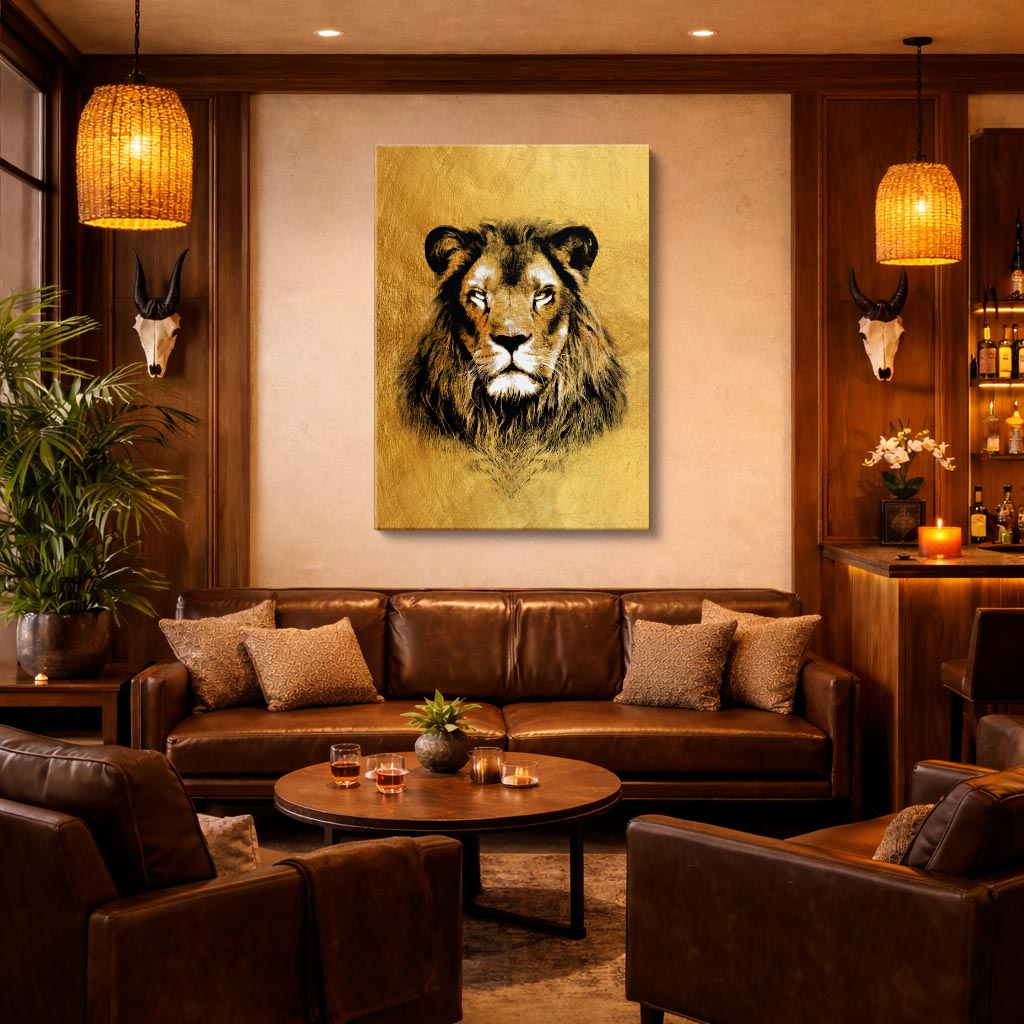 cuadro canvas vida salvaje león dorado vertical