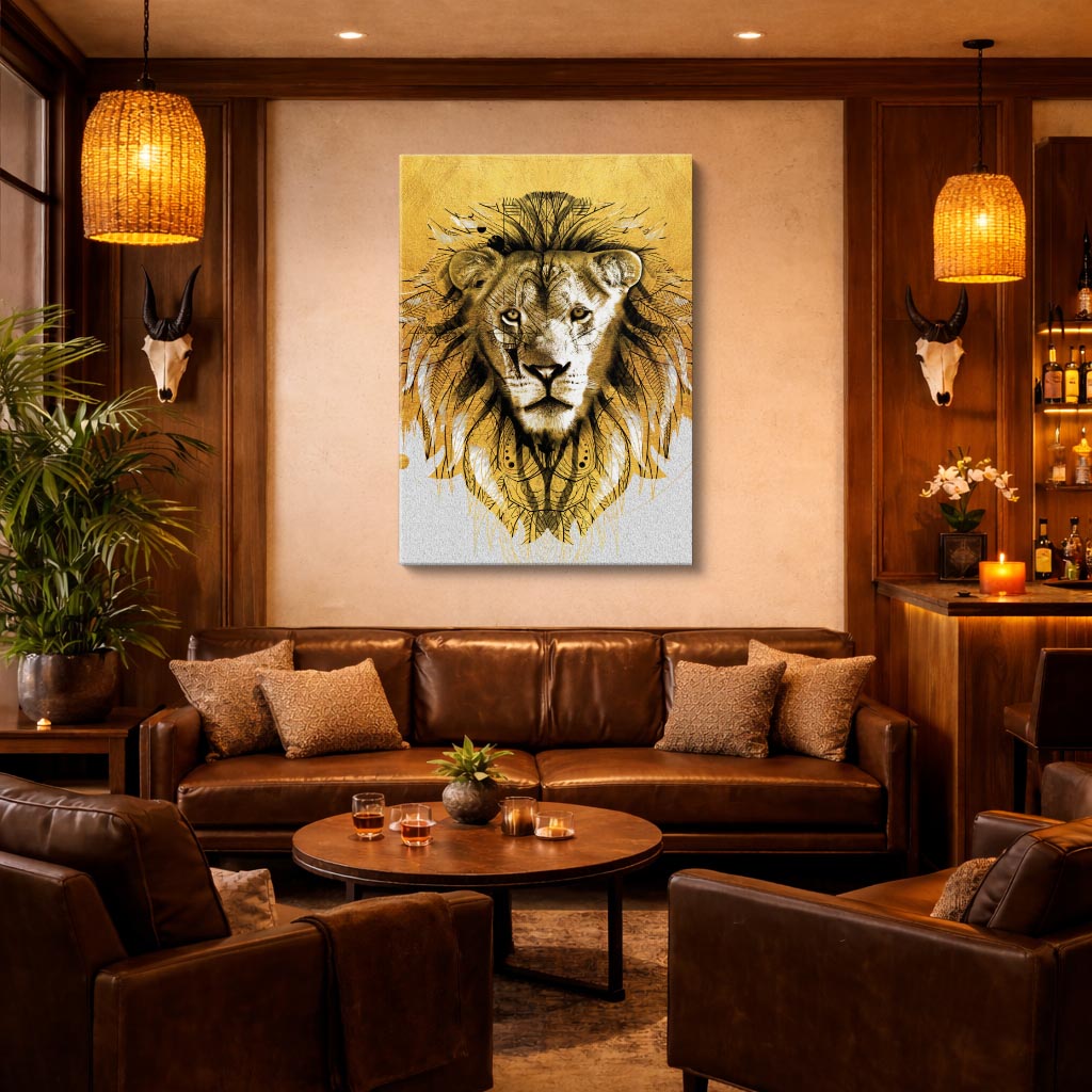 cuadro canvas vida salvaje león emblema vertical