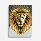 cuadro canvas vida salvaje león emblema dorado vertical