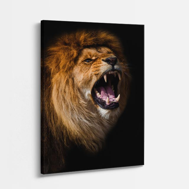 cuadro canvas vida salvaje león rugiente vertical