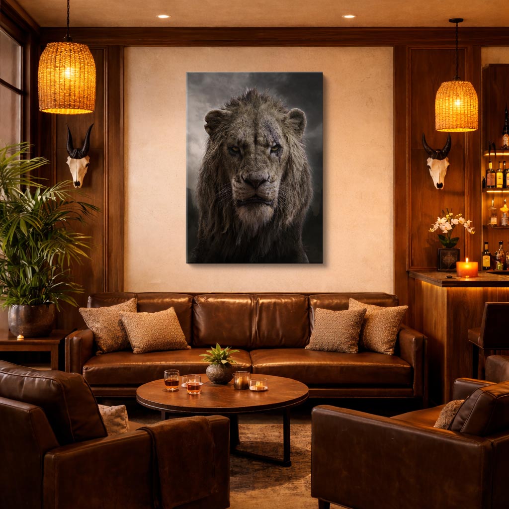 cuadro canvas vida salvaje león oscuro vertical