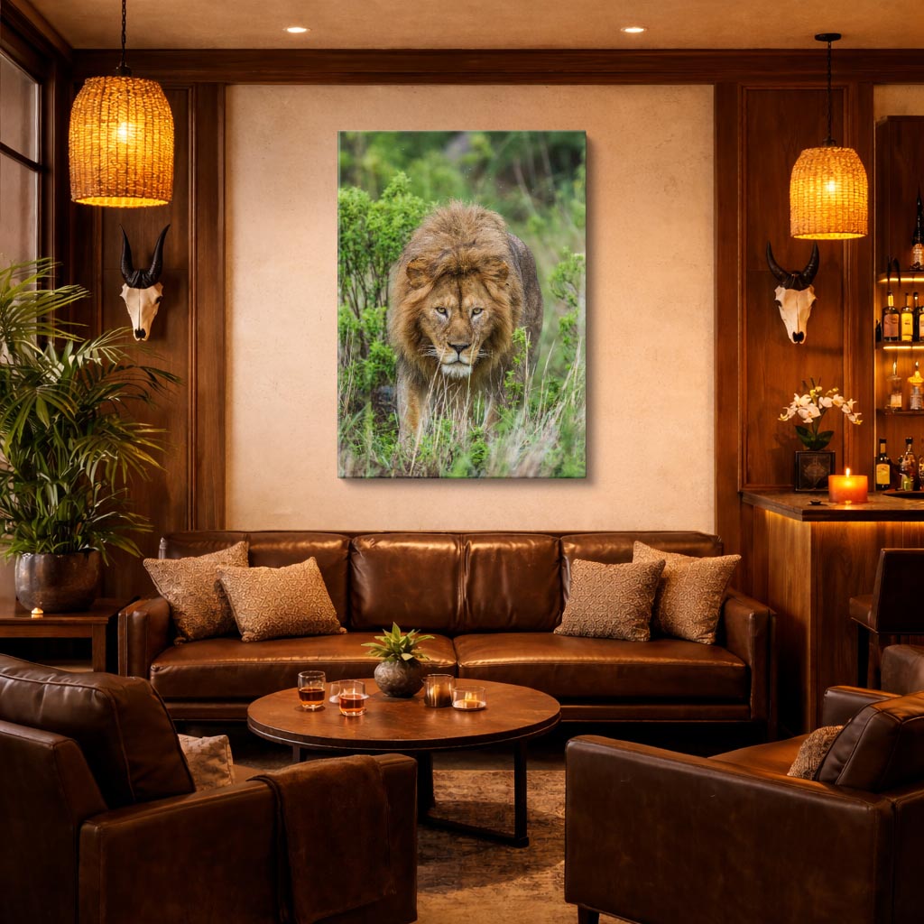 cuadro canvas vida salvaje león mirada profunda vertical