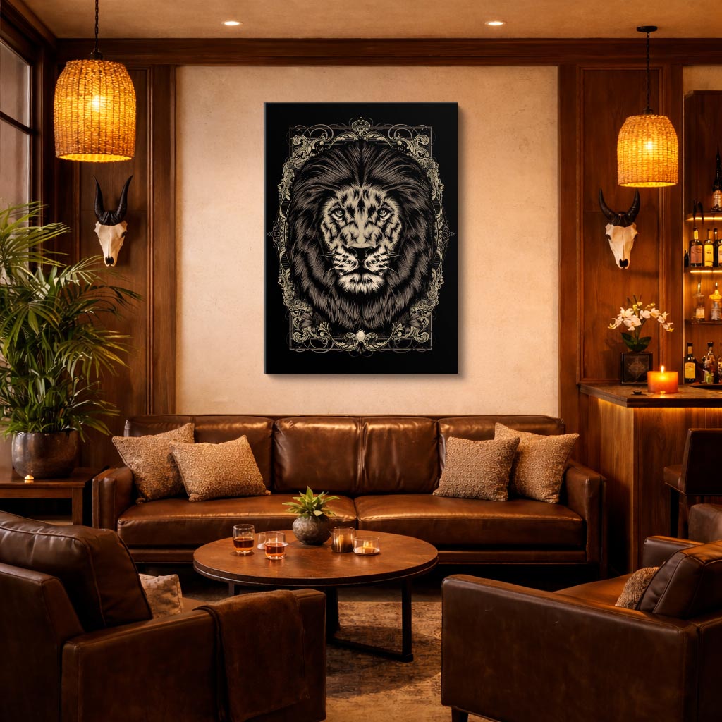 cuadro canvas vida salvaje león de obsidiana vertical