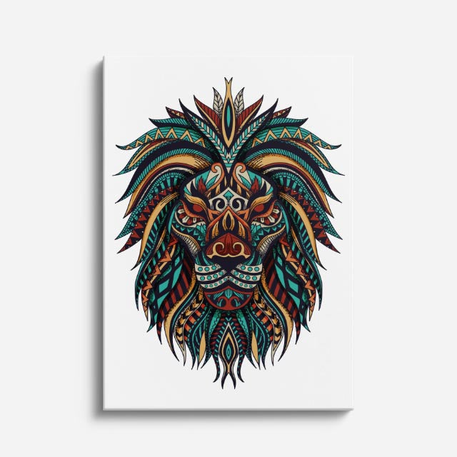 cuadro canvas vida salvaje tribal del león vertical