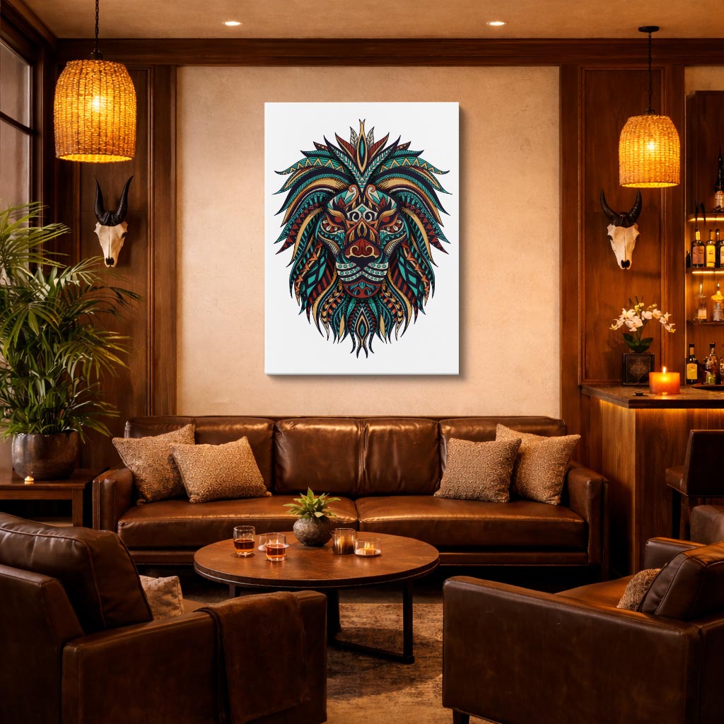 cuadro canvas vida salvaje tribal del león vertical