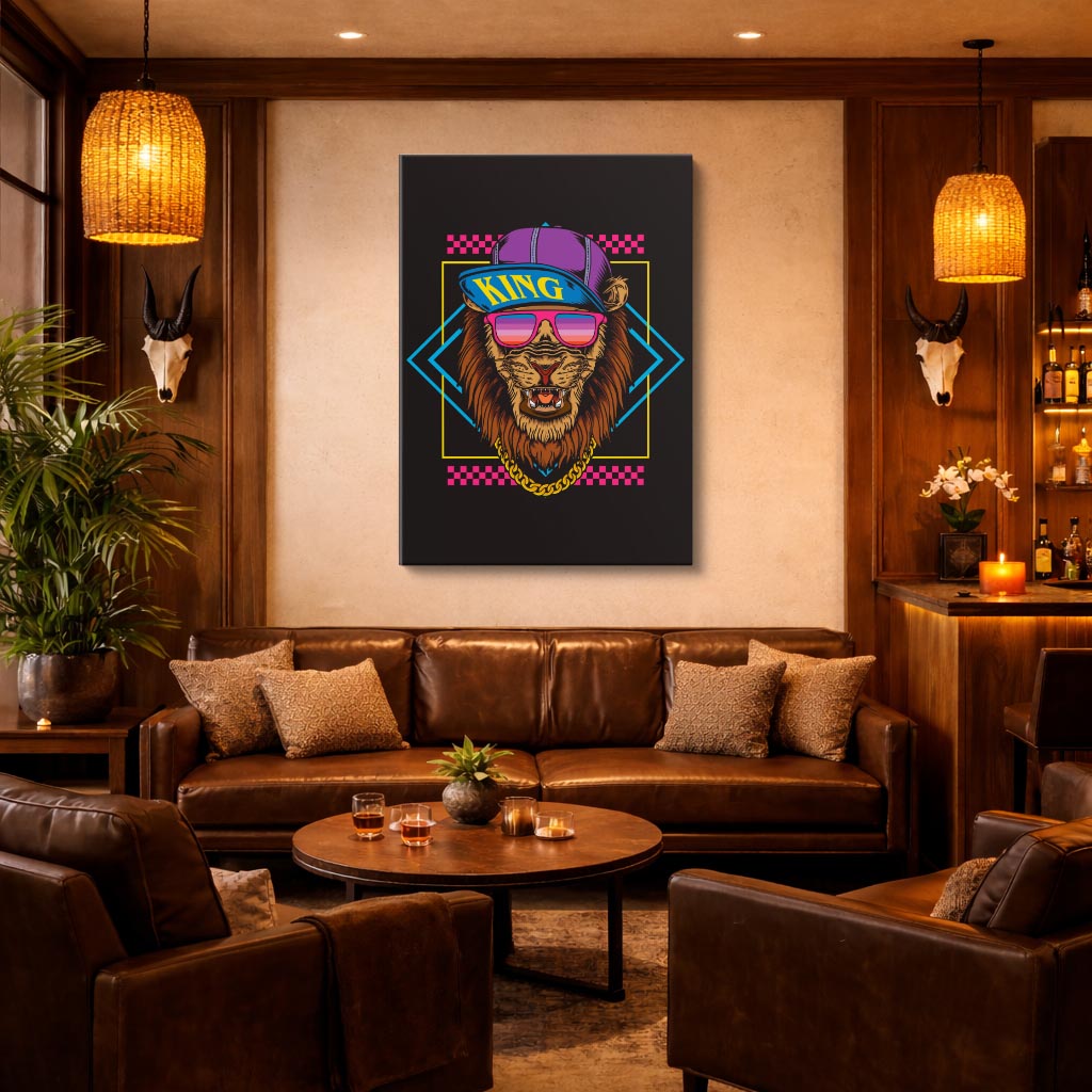 cuadro canvas vida salvaje rey neon urbano vertical