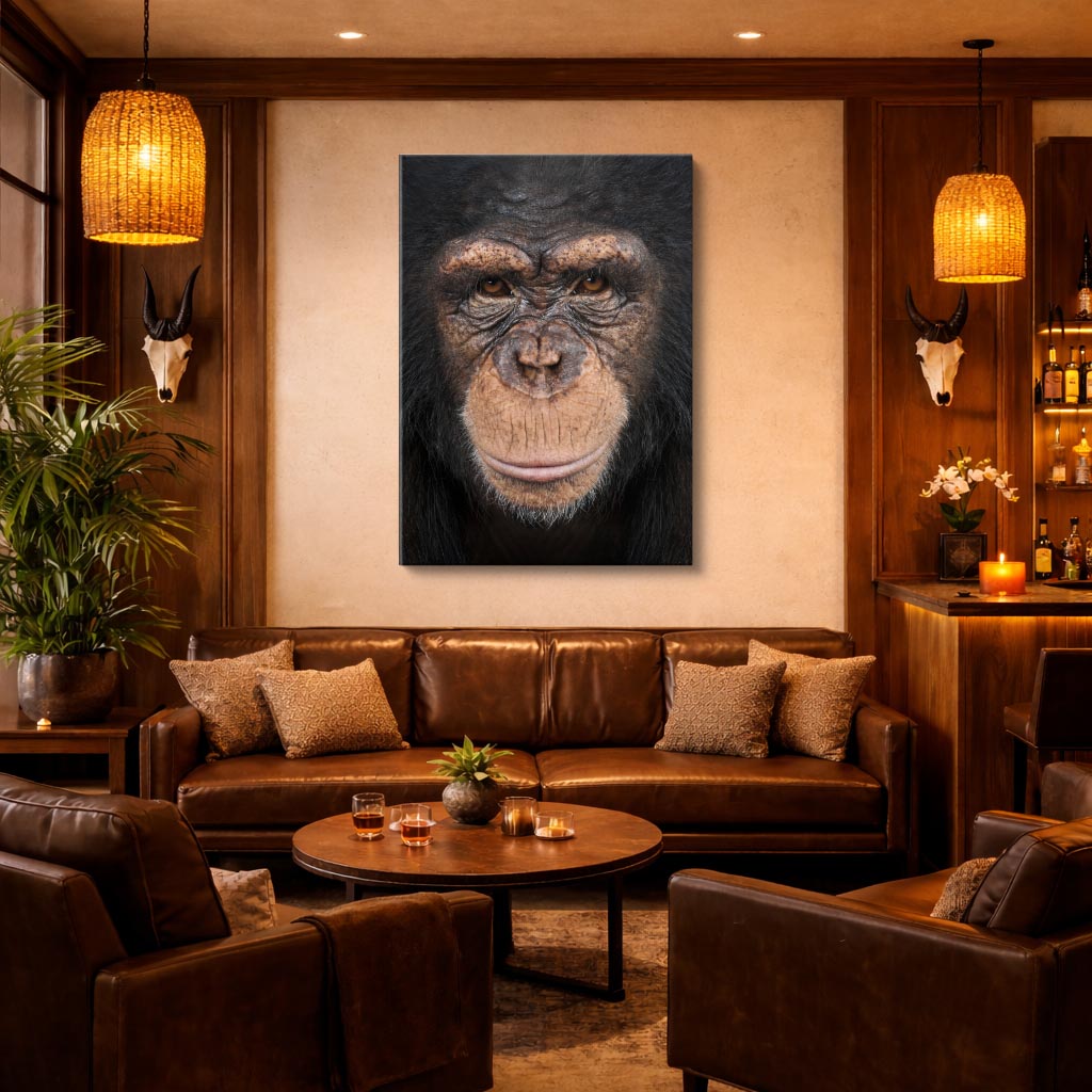 cuadro canvas vida salvaje mirada del chimpancé vertical
