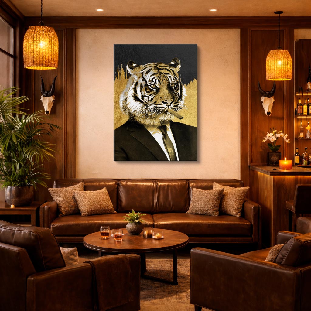 cuadro canvas vida salvaje tigre dorado urbano vertical