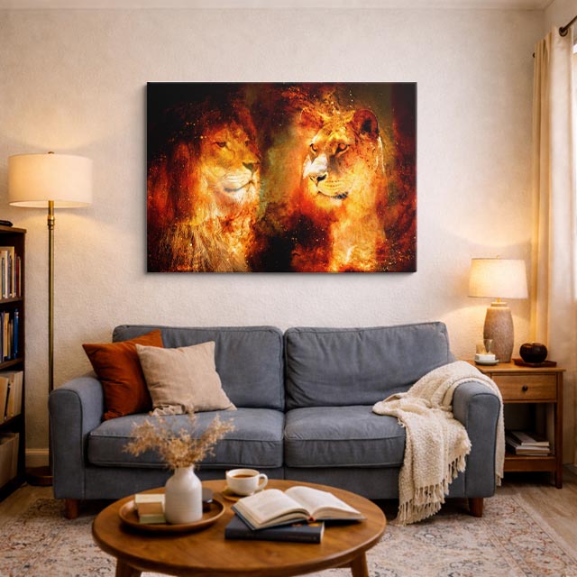 cuadro canvas arte cósmico leones del umbral horizontal