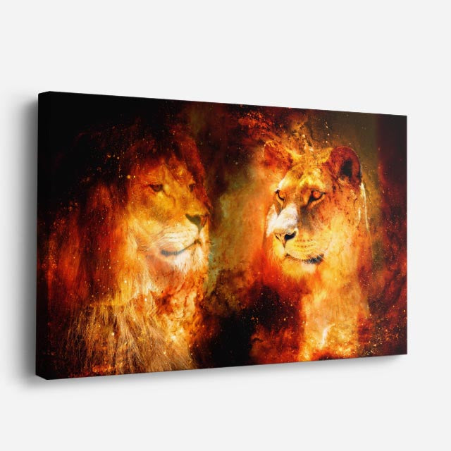 cuadro canvas arte cósmico leones del umbral horizontal