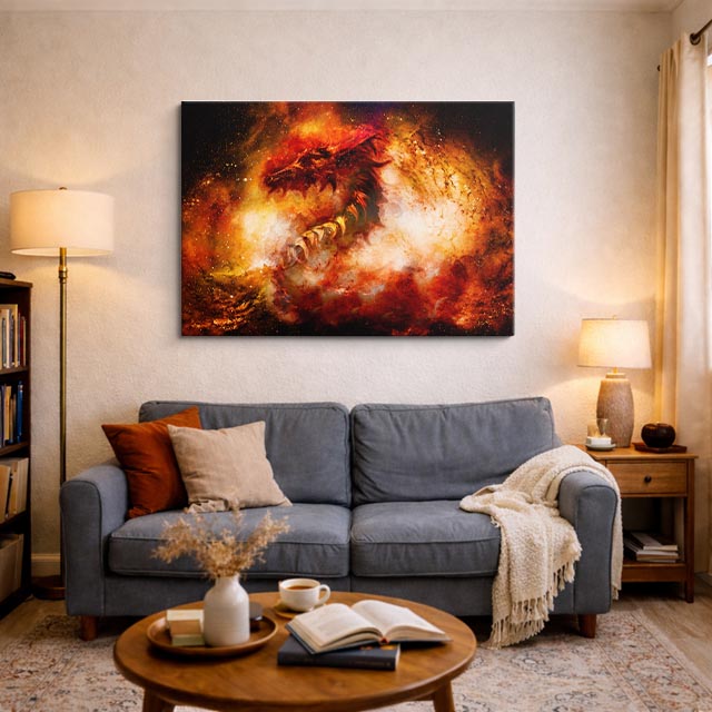 cuadro canvas arte cósmico dragón ígneo horizontal