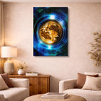 cuadro canvas arte cósmico planeta dorado vertical musafy