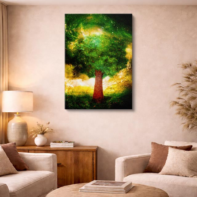 cuadro canvas arte cósmico árbol de vida vertical musafy