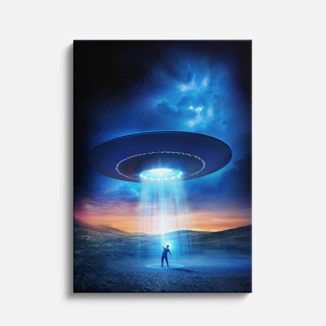cuadro canvas experiencia sci fi abducción azul vertical