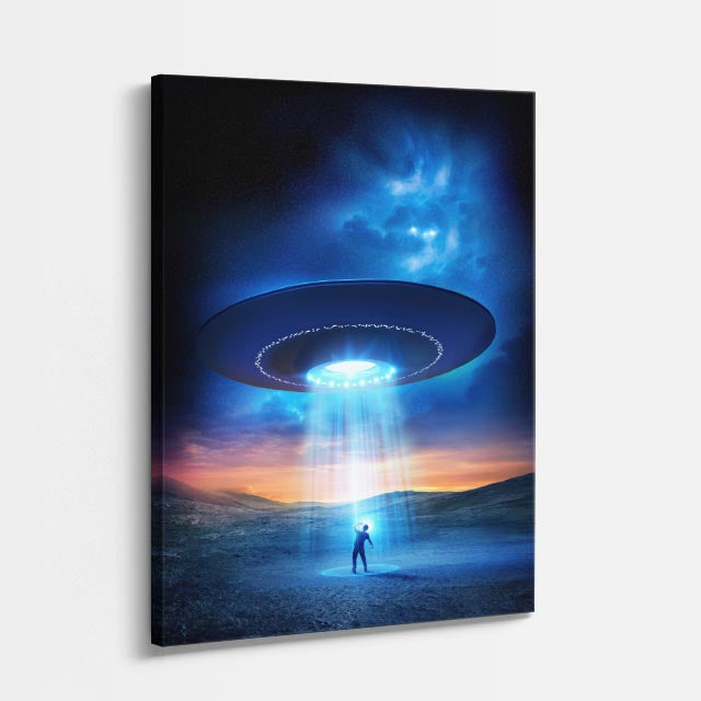 cuadro canvas experiencia sci fi abducción azul vertical