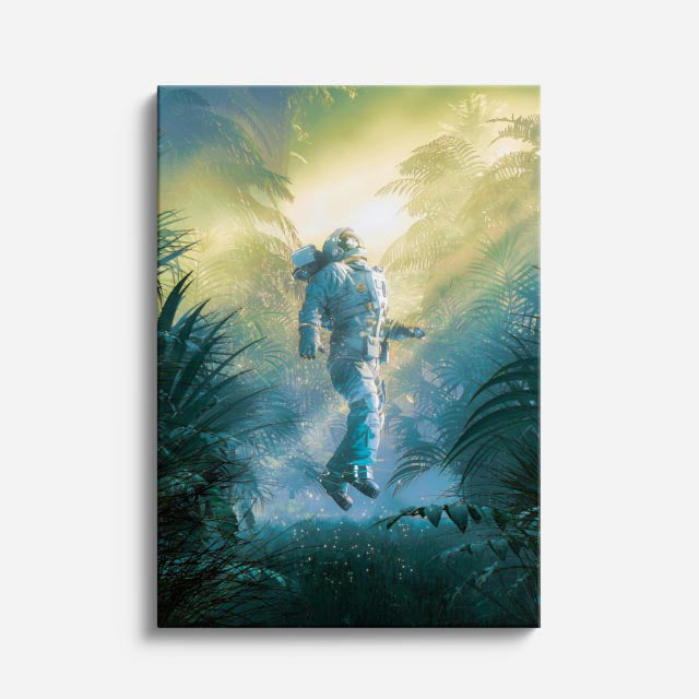 cuadro canvas experiencia sci fi explorador selvático vertical