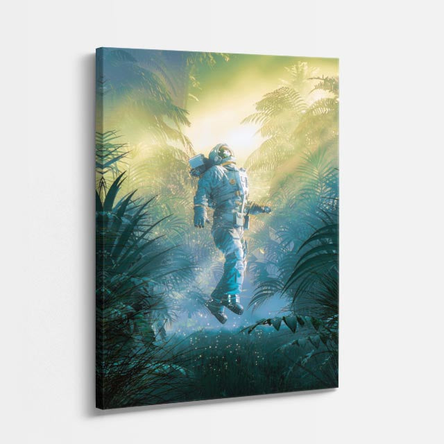 cuadro canvas experiencia sci fi explorador selvático vertical
