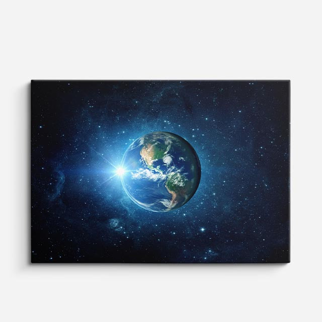 cuadro canvas galaxias y planetas tierra radiante horizontal