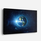 cuadro canvas galaxias y planetas tierra radiante horizontal