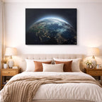 cuadro canvas galaxias y planetas horizonte azul horizontal