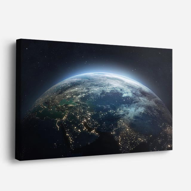 cuadro canvas galaxias y planetas horizonte azul horizontal