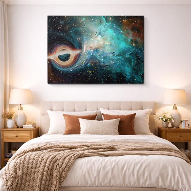 cuadro canvas galaxias y planetas portal de singularidad horizontal